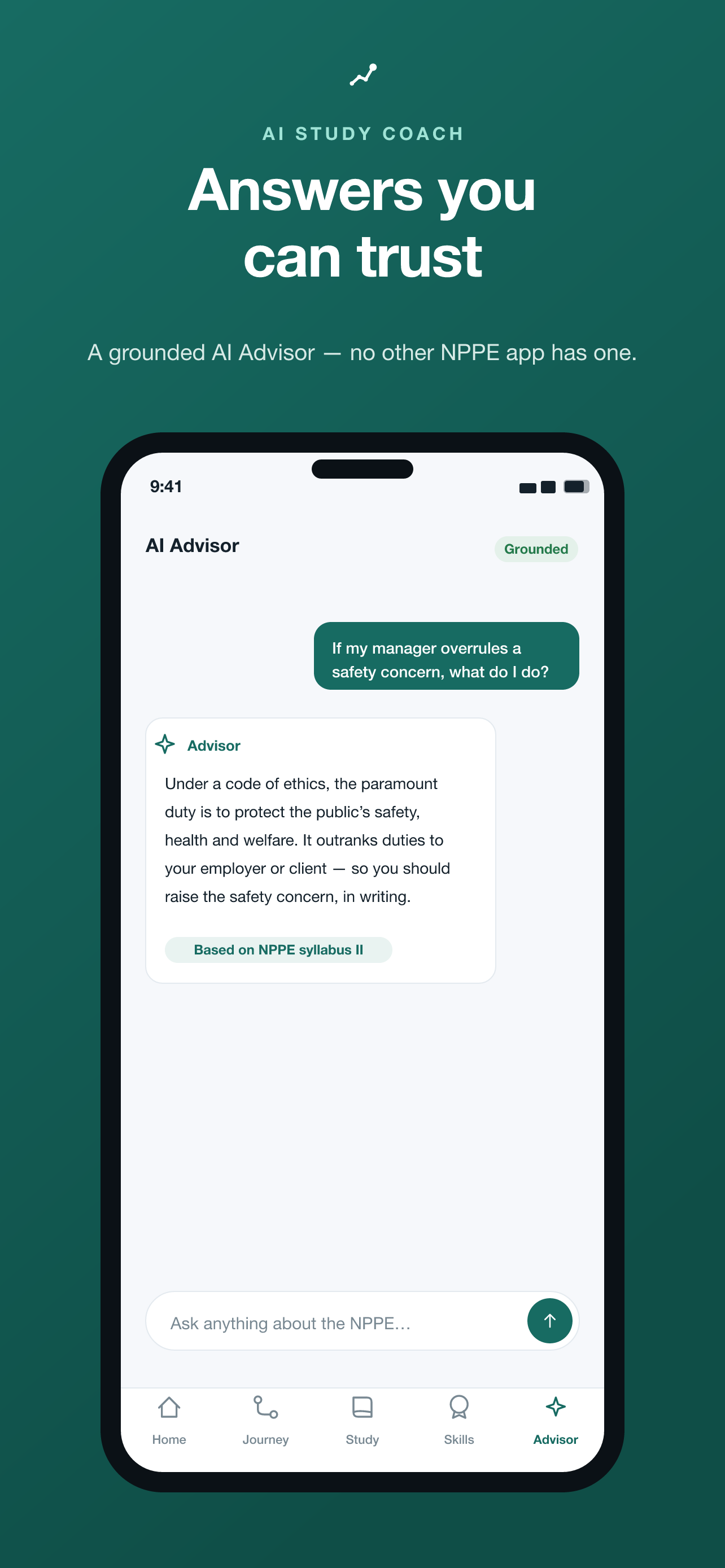 Grounded AI study advisor chat