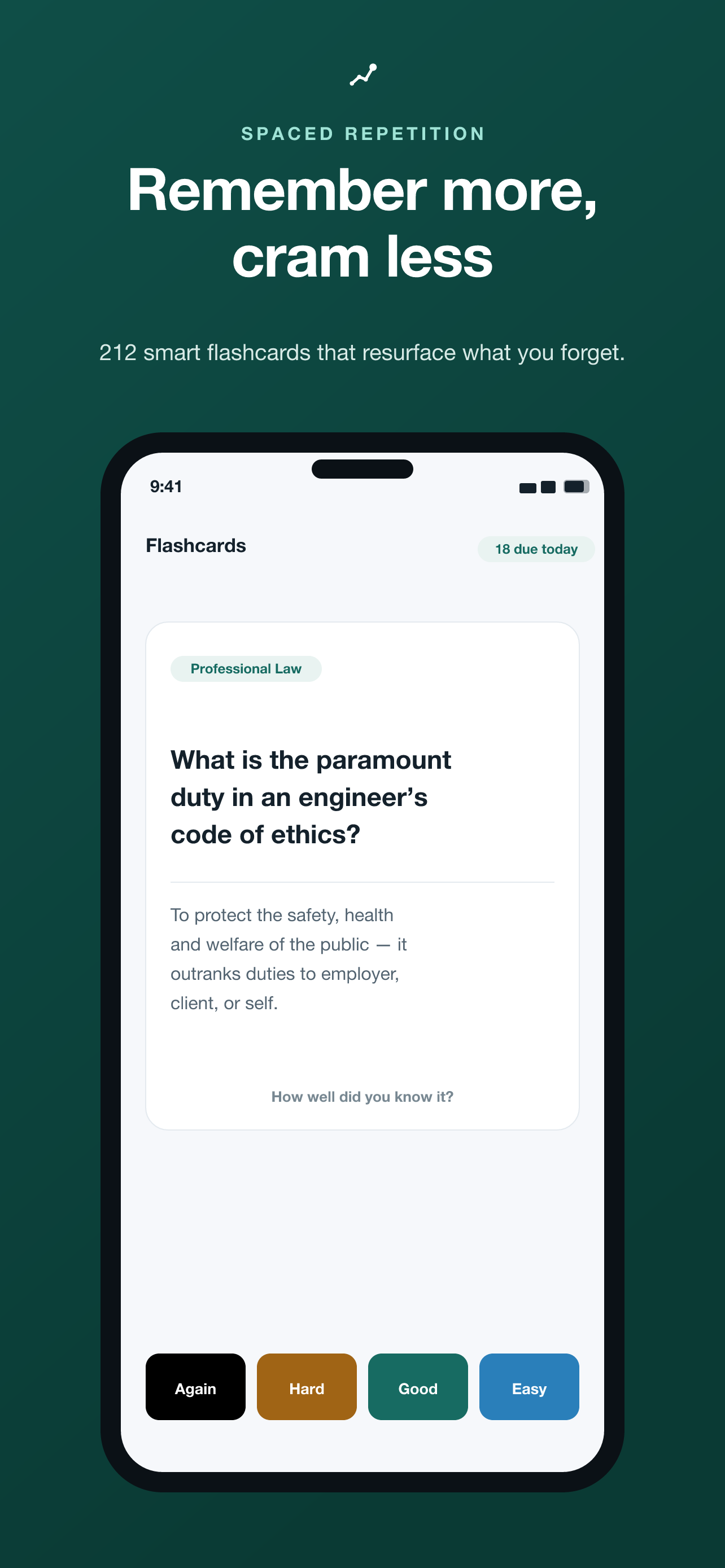 Spaced-repetition flashcard review screen
